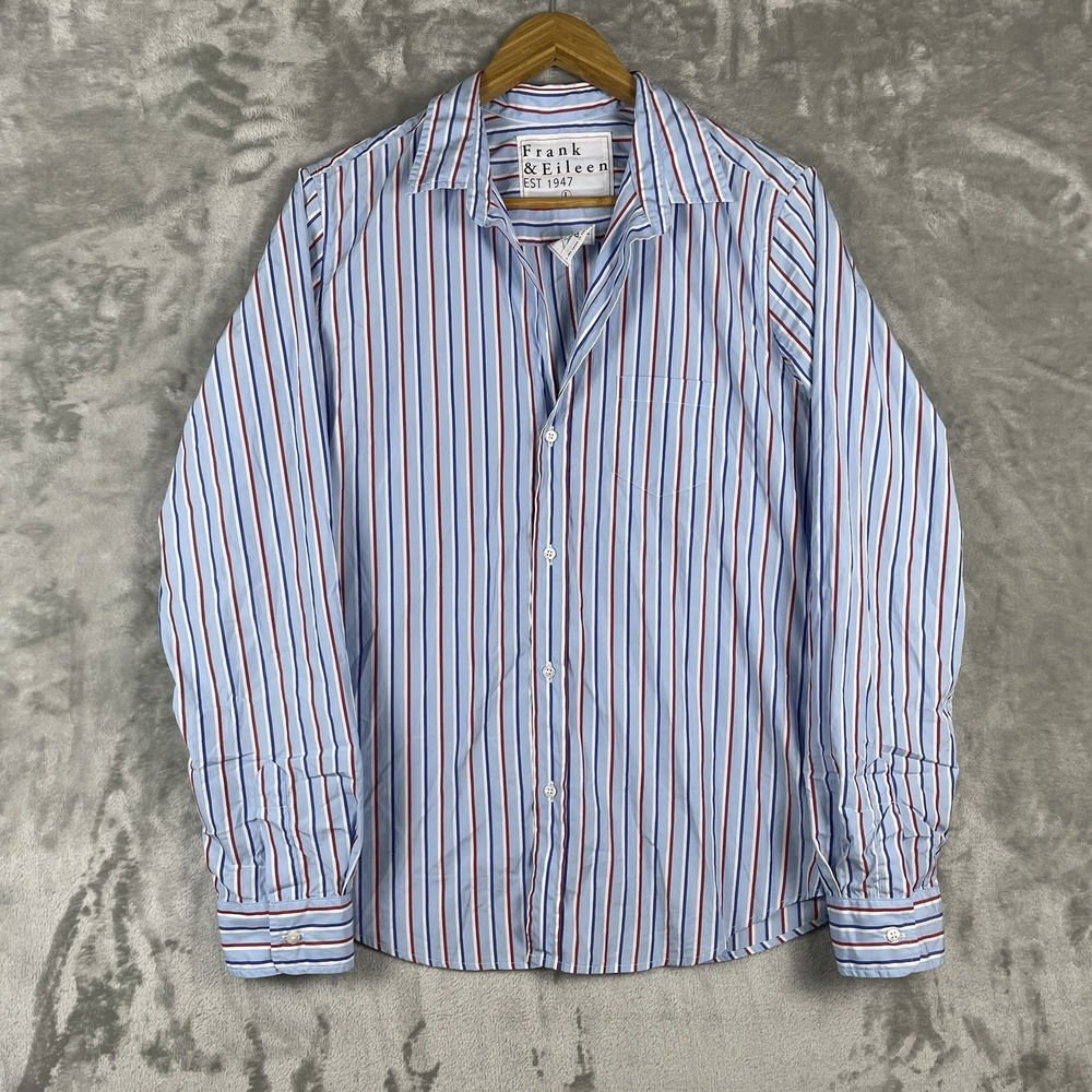Frank & Eileen Barry Shirt Women's Large Blue Striped Cotton Button Up Italy
